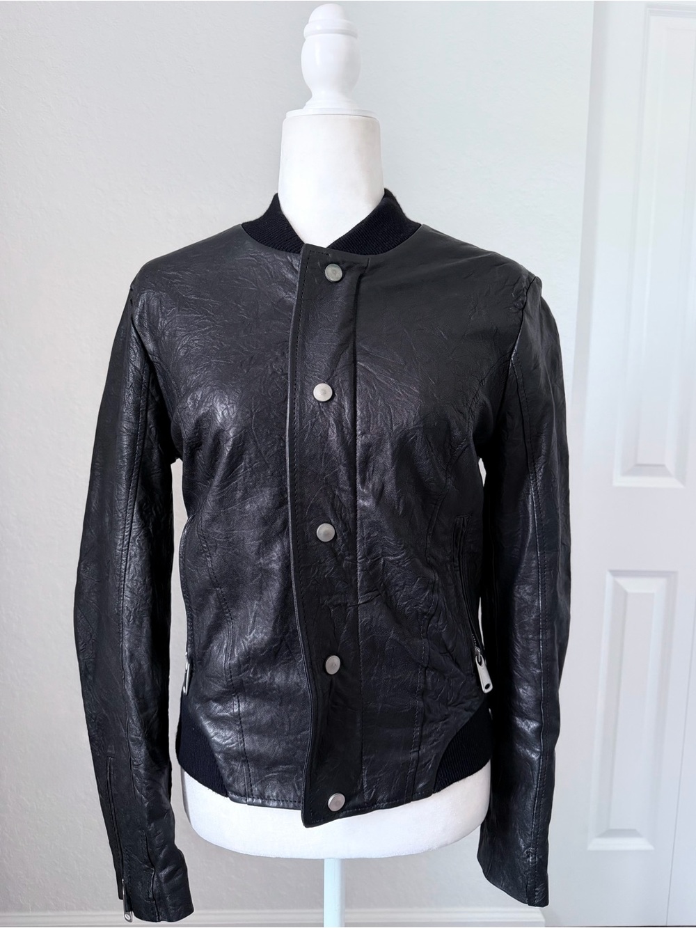 New Anthropologie Dolan 100% Pelle Italian Leather Black Bomber Jacket Size S